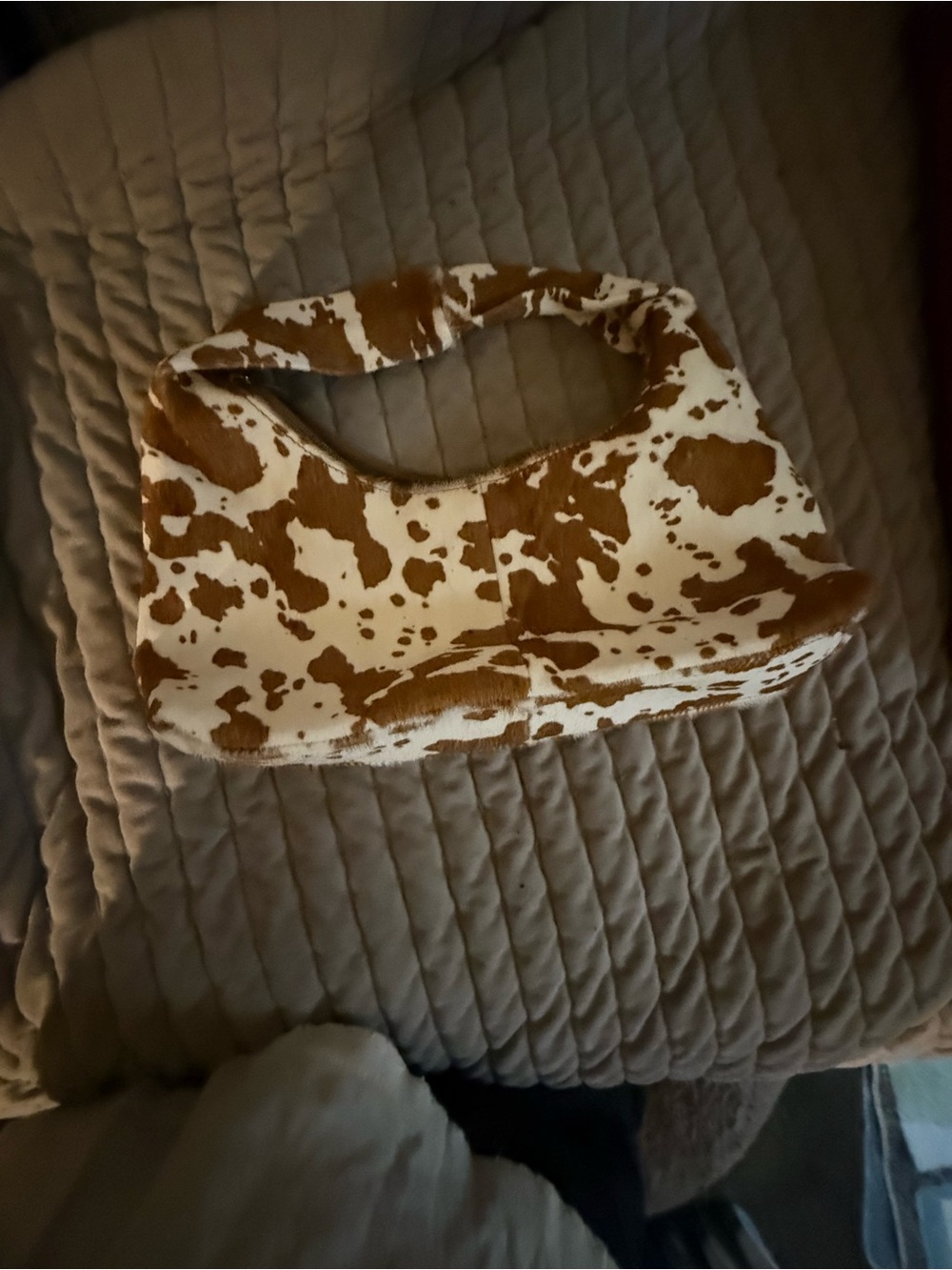 GAP Cow Print Calf Hair Shoulder Bag | Y2K Mini Hobo Purse Brown & White - Picture 2 of 2
